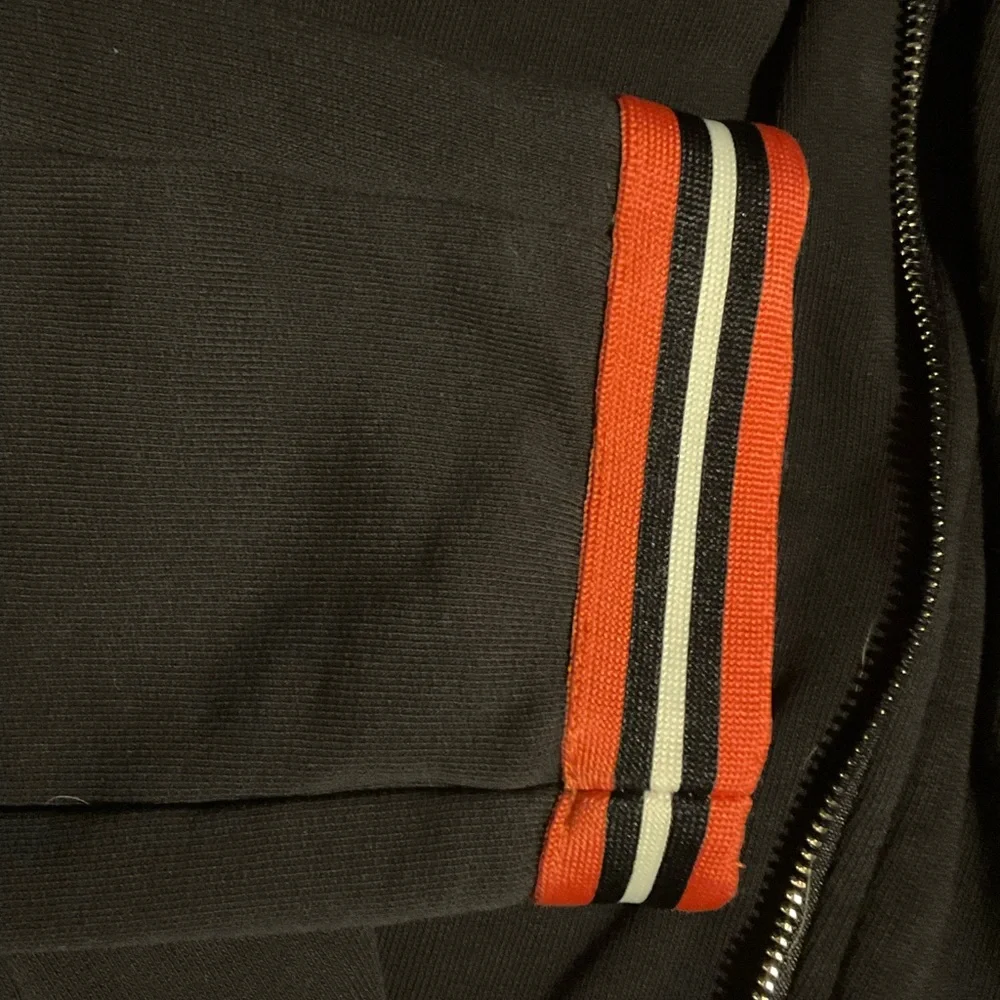 Saint + Sofia Organic Cotton Biker Jacket in Navy Red/Orange Stripe - Picture 8 of 10